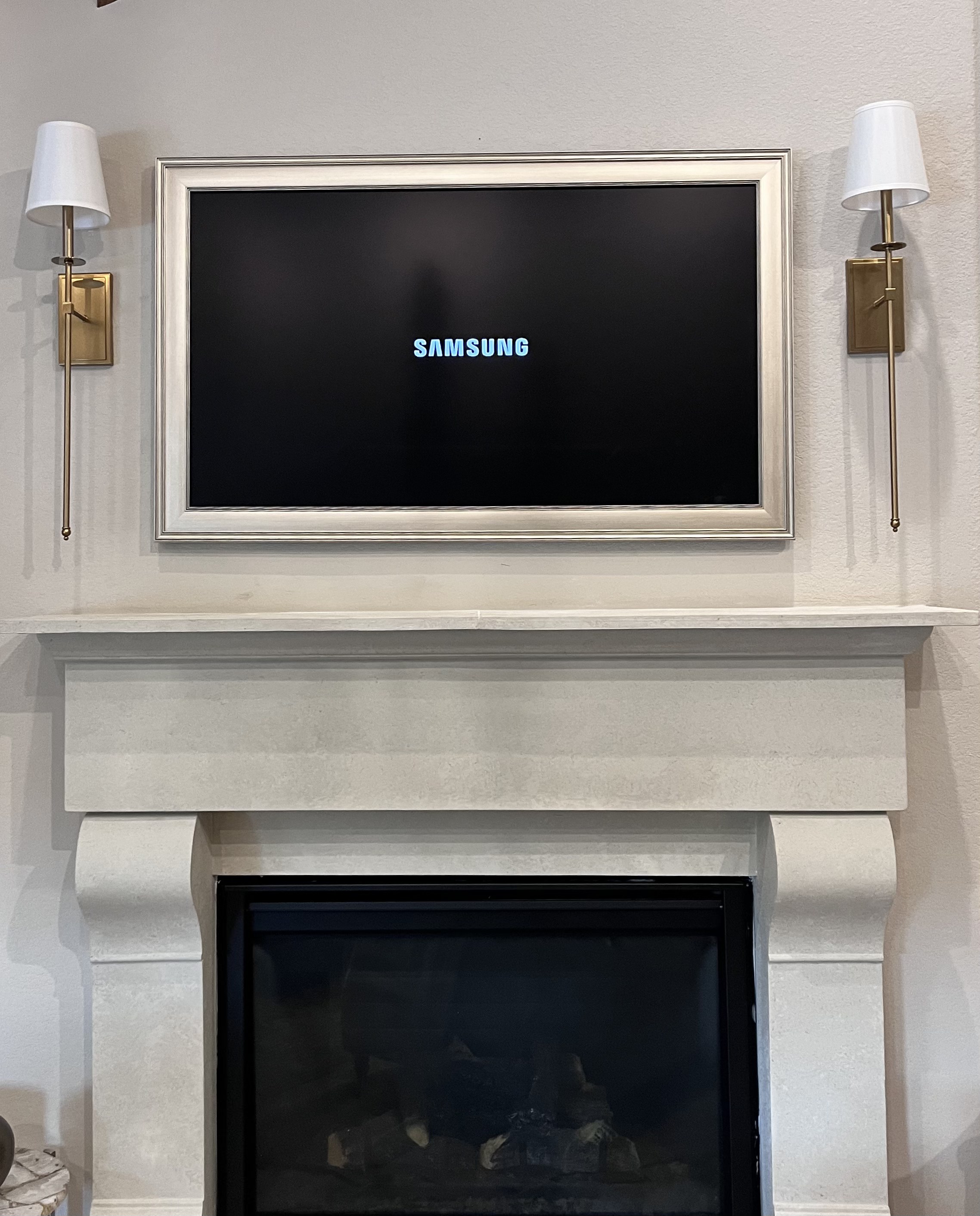 Samsung Frame above fireplace
